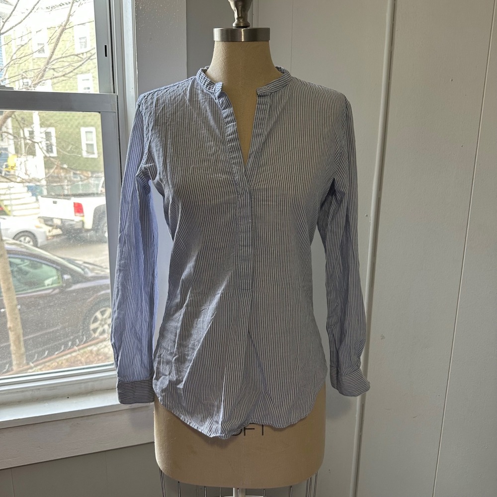 Hartford Blue and White Pinstripe Popover Shirt
